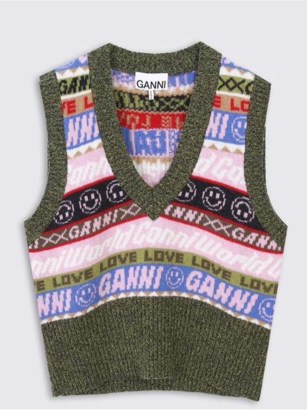 Ganni Multicolor Jacquard V-Neck Sweater Vest